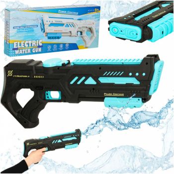 Pistol cu apa pentru copii, Ikonka, cu efecte sonore, incarcare USB, Raza de tragere 10 metri, rezervor 200 ml, 45 x 13.5 cm, Blue  Black