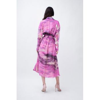 Purple Printed Midi Dress With Corset