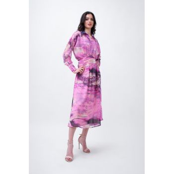 Purple Printed Midi Dress With Corset