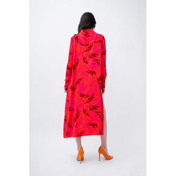 Red Printed Midi Dress With Side Slit