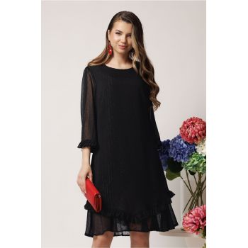 Rochie eleganta din voal neagra cu fir lurex si volan la baza