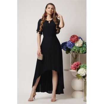 Rochie eleganta din voal neagra cu lungime asimetrica