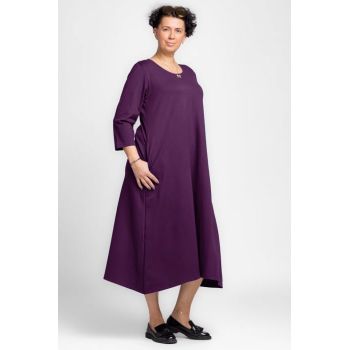 Rochie lunga A-line mov inchis, din tricot de bumbac
