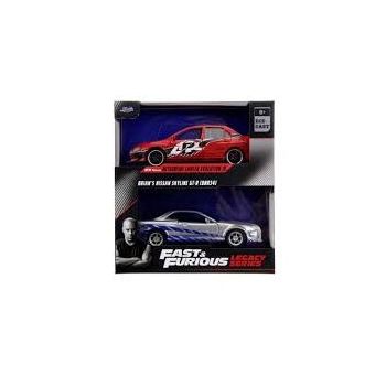 Set 2 Masini Metalice Jada Fast And Furious Mitsubishi Lancer ix 1:32 Gri||Rosu