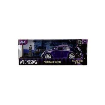 Set Jada Wednesday Masinuta Metalica Volkswagen Beetle 1:24 Si Figurina Metalica Wednesday 7cm