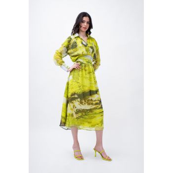 Yellow Printed Midi Dress With Corset
