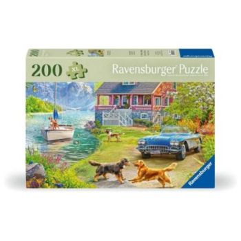 Ravensburger - Puzzle pentru varstnici casa pe malul lacului cu sablon de imagine si suport din carton 200 piese mari XL