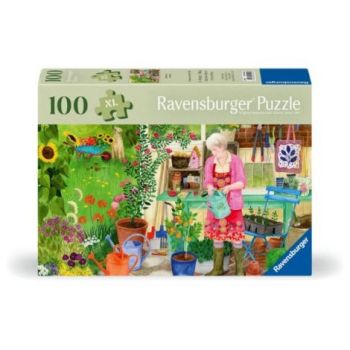 Ravensburger - Puzzle pentru varstnici gradinarit cu sablon de imagine si suport din carton 100 piese mari XL