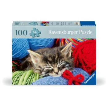 Ravensburger - Puzzle pentru varstnici pisicuta cu sablon de imagine si suport din carton 100 piese mari XL
