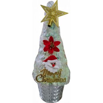 Brad artificial de Craciun Novokids Mini Christmas Tree Alb pentru casa si birou, Cu decoratiuni si suport incluse, Inaltime 35 cm
