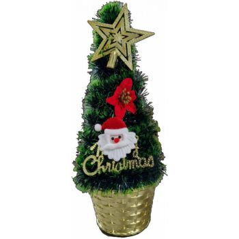 Brad artificial de Craciun Novokids Mini Christmas Tree Verde pentru casa si birou, Cu decoratiuni si suport incluse, Inaltime 35 cm