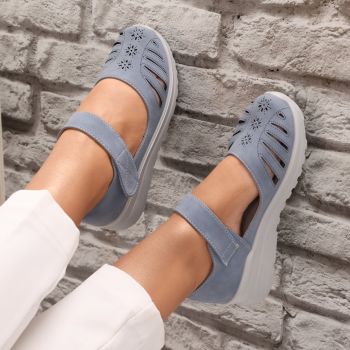 Pantofi dama casual Albastri din Piele Ecologica Rawda ieftini la reducere