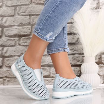 Pantofi dama casual Albastri din Piele Naturala Watifa ieftini la reducere