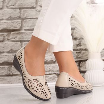 Pantofi dama casual Bej din Piele Naturala Rakina