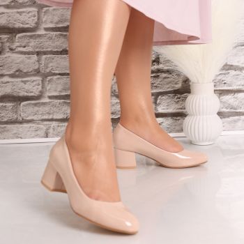 Pantofi dama cu toc Bej din Piele Ecologica Lacuita Fadina