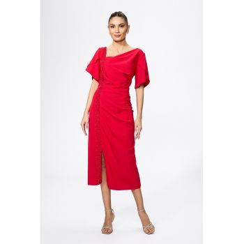 Rochie de ocazie cu pliuri si strass-uri Oriella Rosie
