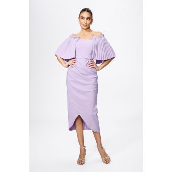 Rochie de ocazie cu strass-uri si pliuri Kendall Lila