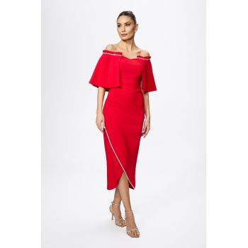 Rochie de ocazie cu strass-uri si pliuri Kendall Rosie