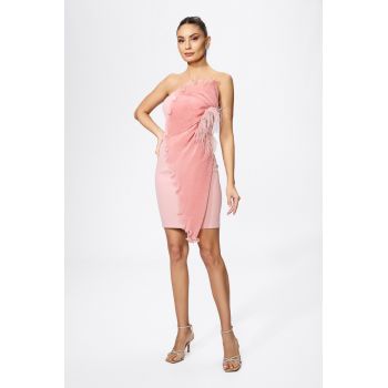 Rochie de ocazie cu volan plisat si pene Millania Rose