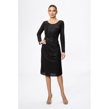 Rochie de ocazie din licra cu strass-uri in talie Pamina Neagra