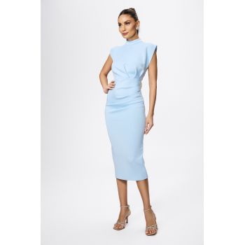 Rochie de ocazie din neopren cu brosa din strass-uri Leontine Bleu