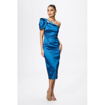 Rochie de ocazie din tafta satinata cu model one shoulder Tanja Indigo