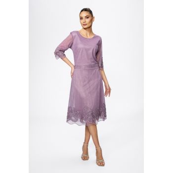 Rochie de ocazie din tull accesorizata cu strass-uri Ortensia Mov