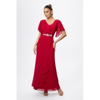 Rochie de ocazie din voal cu strass-uri in talie Marvela Bordo