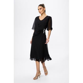 Rochie de ocazie din voal cu strass-uri in talie Sibilla Neagra