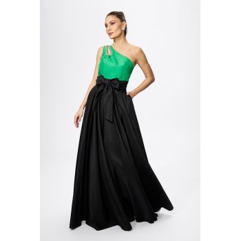 Rochie de ocazie premium cu model one shoulder si strass-uri Zenovia Neagra