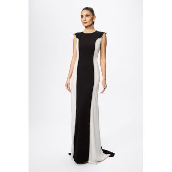 Rochie de ocazie premium cu trena accesorizata cu strass-uri Gardenia Bicolora