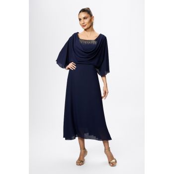 Rochie de ocazie premium din voal cu strass-uri Agostina Bleumarin