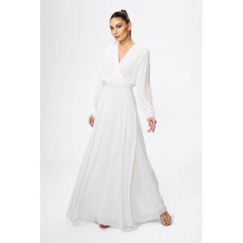Rochie de ocazie premium din voal cu strass-uri in talie Venessia Alba