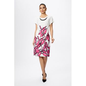 Rochie eleganta cu imprimeu si colier atasat Giustina Alba