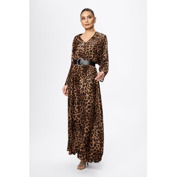 Rochie eleganta cu imprimeu si elastic in talie Paolina Animal Print