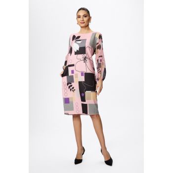 Rochie eleganta cu maneci din voal si imprimeu Favia Rose