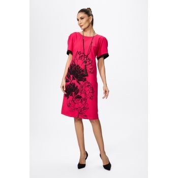 Rochie eleganta cu maneci scurte bufante si imprimeu Sipriana Ciclam
