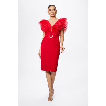 Rochie eleganta din crepe cu volanase din tull Yamada Rosie