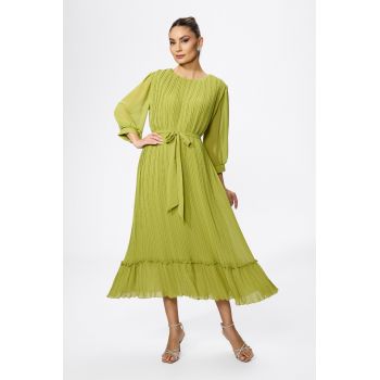 Rochie eleganta din voal cu pliuri Bionda Fistic