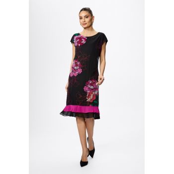 Rochie eleganta din voal imprimeu floral Nunzia Neagra