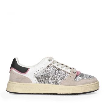 Sneakers femei Premiata Quinn D argintii din piele și glitter 1699dp7423glag