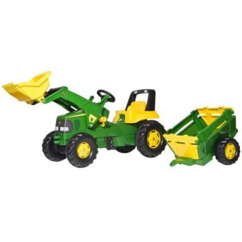 Tractor cu pedale pentru copii Rolly Toys John Deere cu cupa si remorca