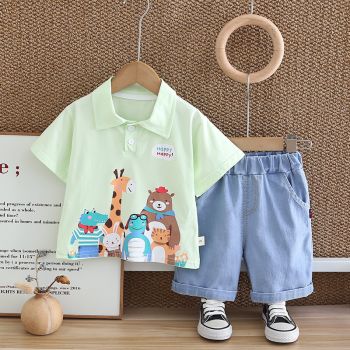 Compleu Baieti Verde cu Animalute Iustin - 1-2 ani