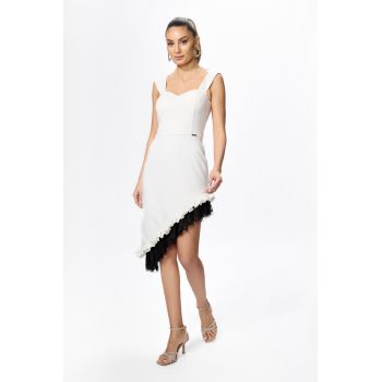Rochie de ocazie asimetrica cu bretele Volante Alba