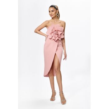 Rochie de ocazie cu model petrecut si floare 3D Nurria Rose