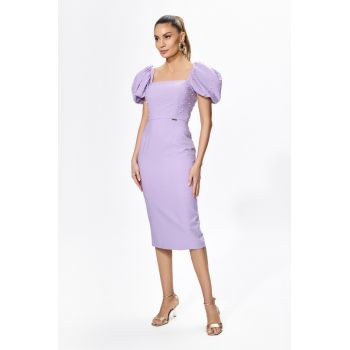 Rochie de ocazie cu perlute pe bust si maneci bufante Avia Lila