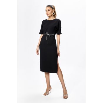 Rochie de ocazie cu strass-uri si decolteu in V la spate Calvina Neagra