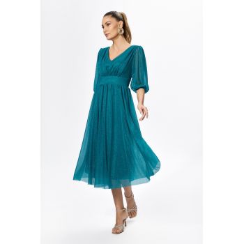 Rochie de ocazie din voal cu glitter Nicolette Turcoaz