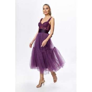 Rochie de ocazie premium din dantela si tull Serena Violet