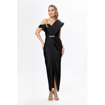 Rochie de ocazie premium din licra cu model petrecut si strass-uri Vivere Neagra